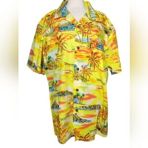 Palmwave Tropical Yellow Hawaiian Shirt Size XL 100% Cotton